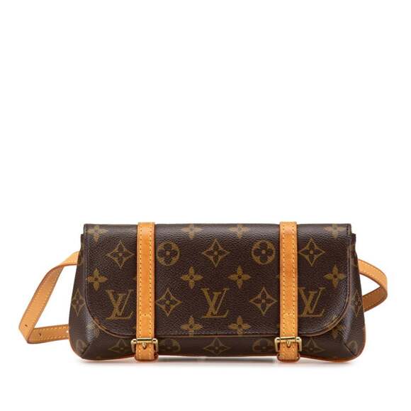 LOUIS VUITTON Authentic Brown Monogram Leather Pochette Hobo Bag